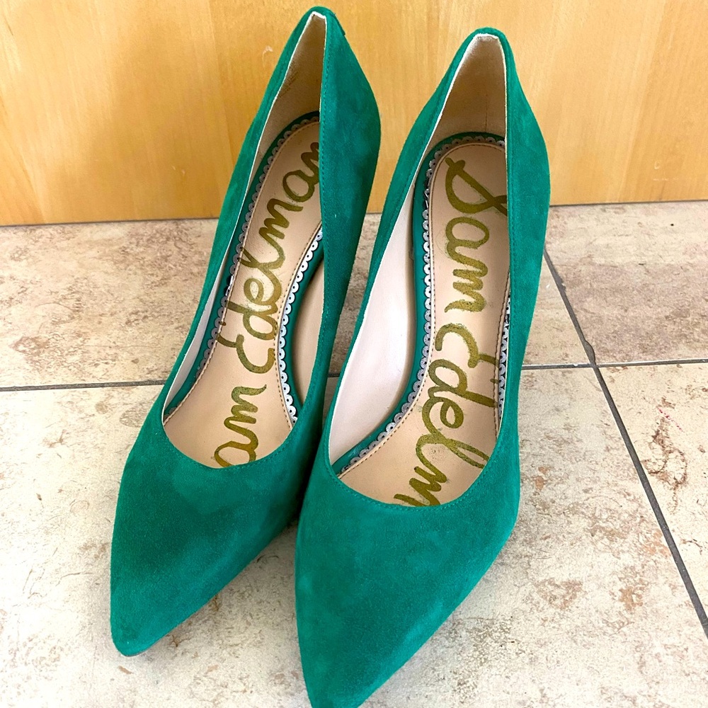 Sam Edelman Hazel Pointed Toe Pumps Suede SZ US 7 Emerald Green FREE SHIP